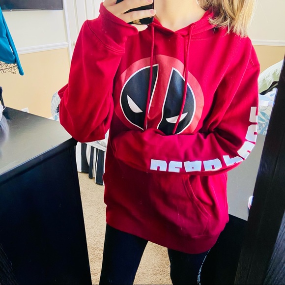 Marvel Tops - Marvel | Deadpool Comics Burgundy Pullover Hoodie